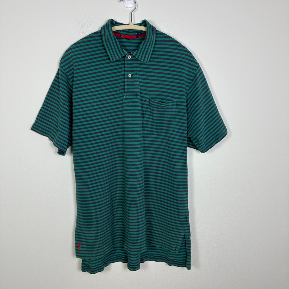 Vintage Polo Ralph Lauren Striped Pocket Polo Short Sleeve Shirt Men's L